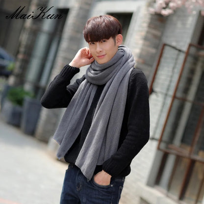 Maikun Thick Knitted Scarf For Men Fashion Winter Increase Simple Solid Color Scarf Men&