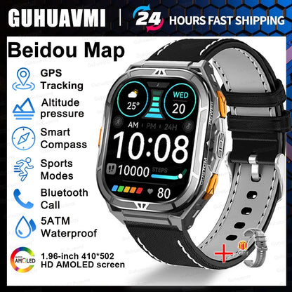New GUHUAVMI TANK X5 SmartWatch MIL-STD-810H Rugged IP69K 5ATM L1+L5 GPS 1.96" AMOLED Compass OutdoorSport Watch for Android iOS