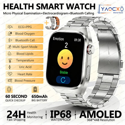2026 New Smart Watch 2.04-inch AMOLED Screen Bluetooth Call IP68 Waterproof 650mA Sports Smartwatches Men Android Military-Grade