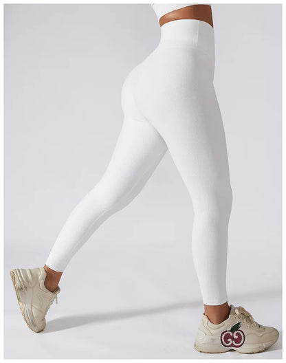 WAREBALL High Waist Yoga Pants New Ribbed Seamless Gym Leggings Sport Women Fitness Female Legging Tummy Control Running Tights