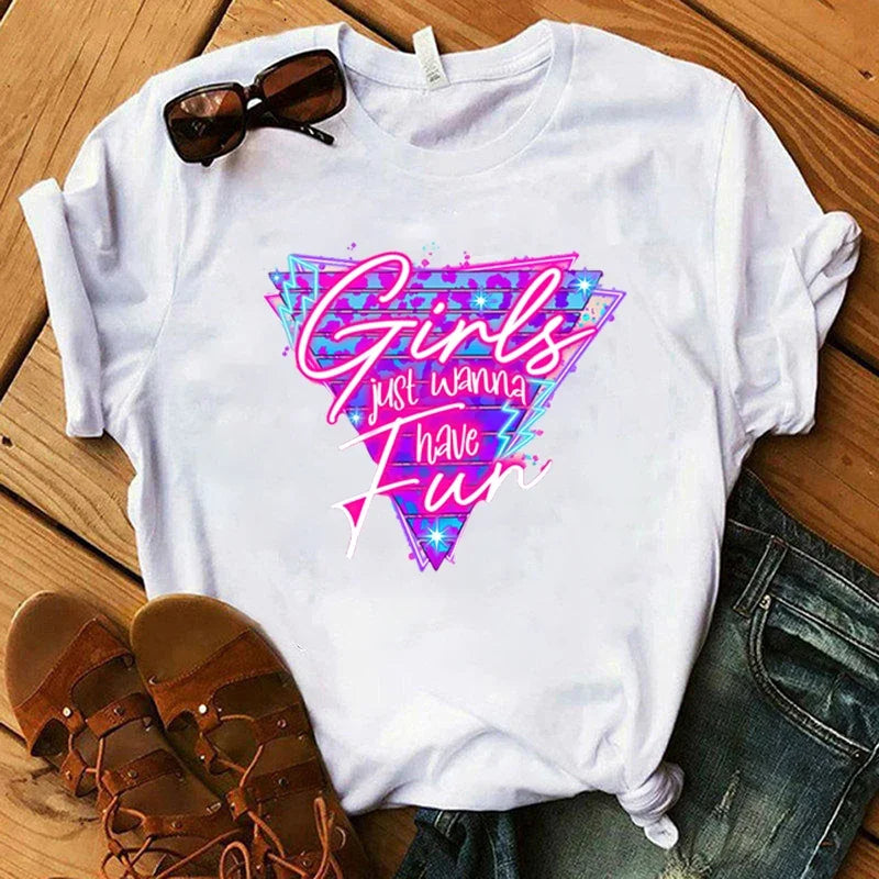 Womens  T-Shirts New Funny Girls Womens  T-Shirts Fashion Women Short Sleeve Cool Summer Casual Tops