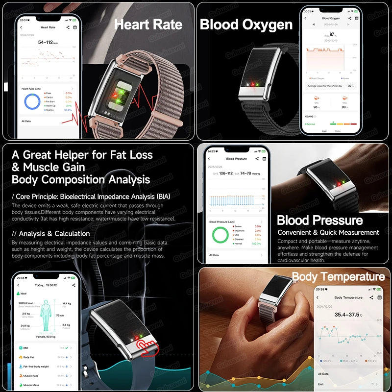 2026 No Screen Health Smart Bracelet ECG Detection Blood Lipids Uric Acid  Heart Rate IP68 Sports Smart Bracelet For Andrio IOS