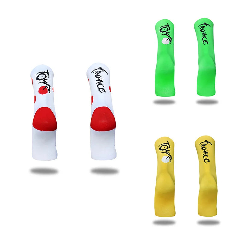 4 pairs of circular French letter cycling socks for men women breathable and sweat absorbing compression sports cycling socks