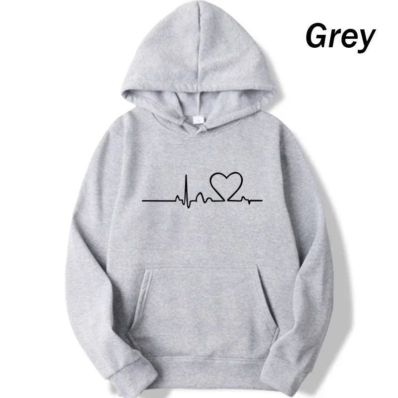 Women Casual Hoodies Heartbeat Print Men&