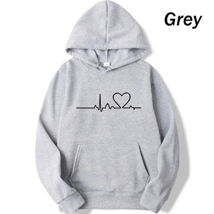 Women Casual Hoodies Heartbeat Print Men&