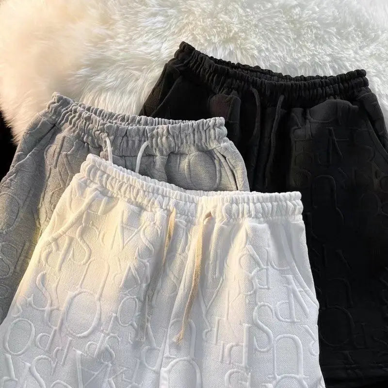 Brand Premium Waffle Casual Shorts Men Sport Loose Wide leg Running Shorts Letter Beach Baggy Board Cargo Shorts Male