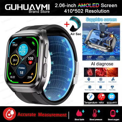 2026 New Air pump airbag Wrist Blood Pressure Accurate Measure Smart Watch ECG Blood lipids Uric acid Bluetooth Call Smartwatchs