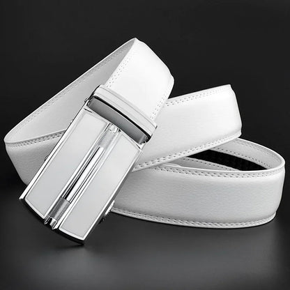 Men &amp; Women Elegant White Belt - Genuine Leather, Automatic Buckle, 3.5cm for Jeans
