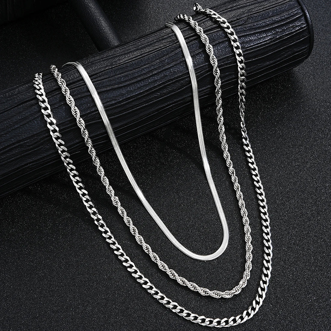 2024 New Simple Stainless Steel Silver Color Jewelry Sets for Men Unisex Punk Vintage Smooth Ring Necklace Bracelet Set Gifts
