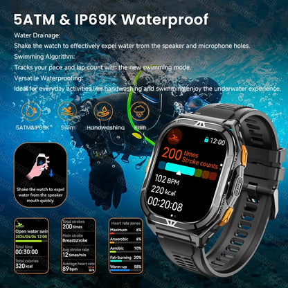 New GUHUAVMI TANK X5 SmartWatch MIL-STD-810H Rugged IP69K 5ATM L1+L5 GPS 1.96" AMOLED Compass OutdoorSport Watch for Android iOS