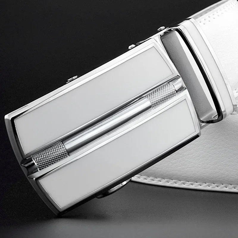 Men &amp; Women Elegant White Belt - Genuine Leather, Automatic Buckle, 3.5cm for Jeans