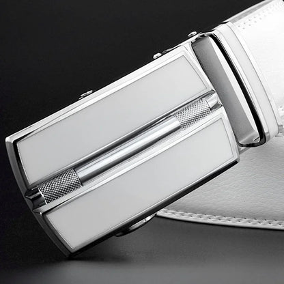 Men &amp; Women Elegant White Belt - Genuine Leather, Automatic Buckle, 3.5cm for Jeans