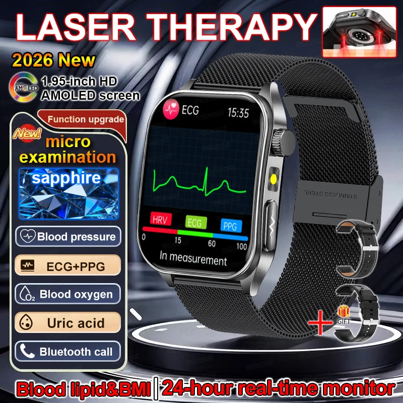 2026 New Smart Watch laser therapy health conditioning Blood oxygen Pressure Uric Acid Blood lipid ECG Smartwatch for Man Women
