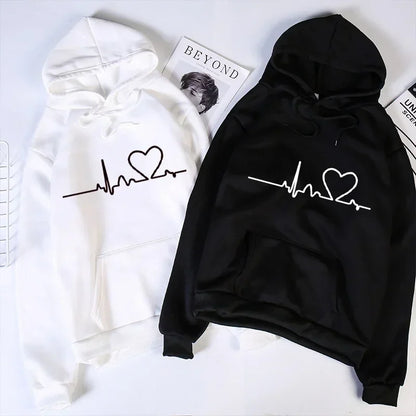 Women Casual Hoodies Heartbeat Print Men&
