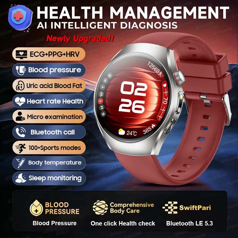 2026 New Accurate Body Health analysis Smart Watch Men ECG Blood lipids Uric acid Blood Pressure Body Fat Voice Call Smartwatch