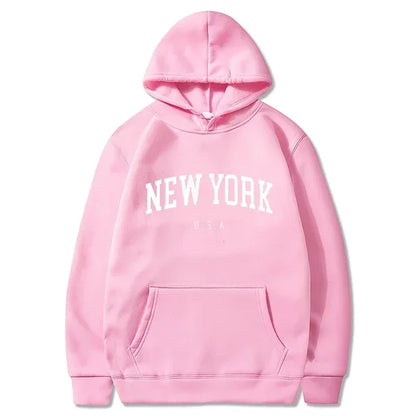 Women New York U.S.A City Hoodies Fashion Letter Printed Graphic Sweatshirts Loose CasuaMen l Harajuku Hooded Pullover Sportwear