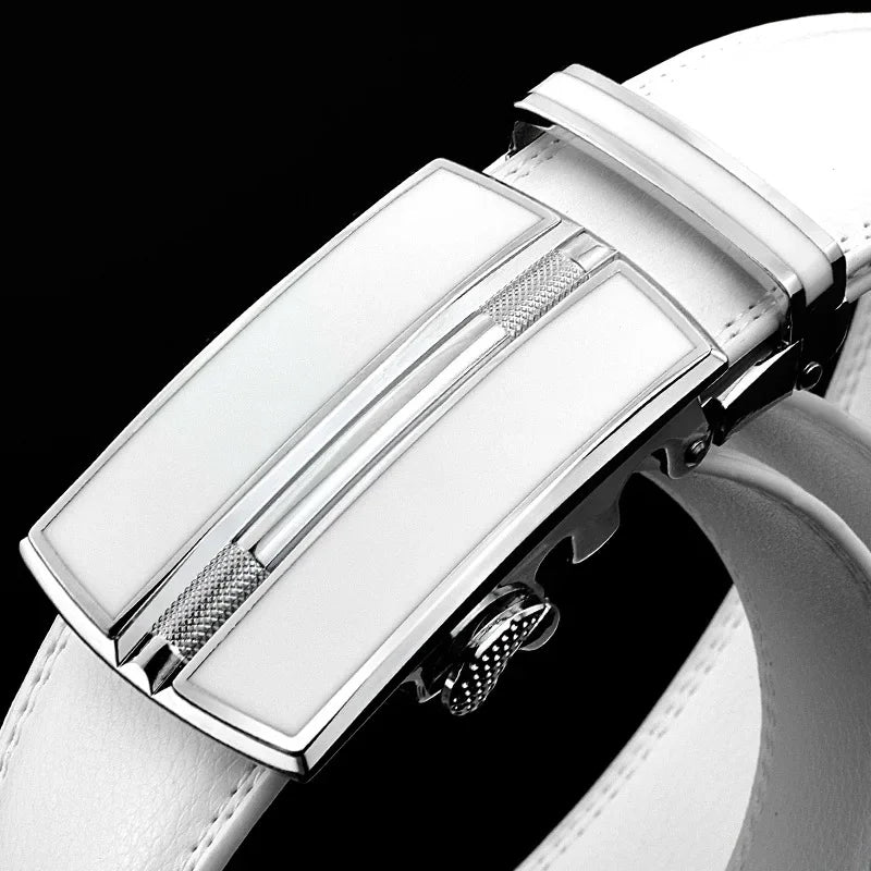 Men &amp; Women Elegant White Belt - Genuine Leather, Automatic Buckle, 3.5cm for Jeans