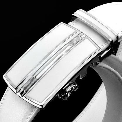 Men &amp; Women Elegant White Belt - Genuine Leather, Automatic Buckle, 3.5cm for Jeans