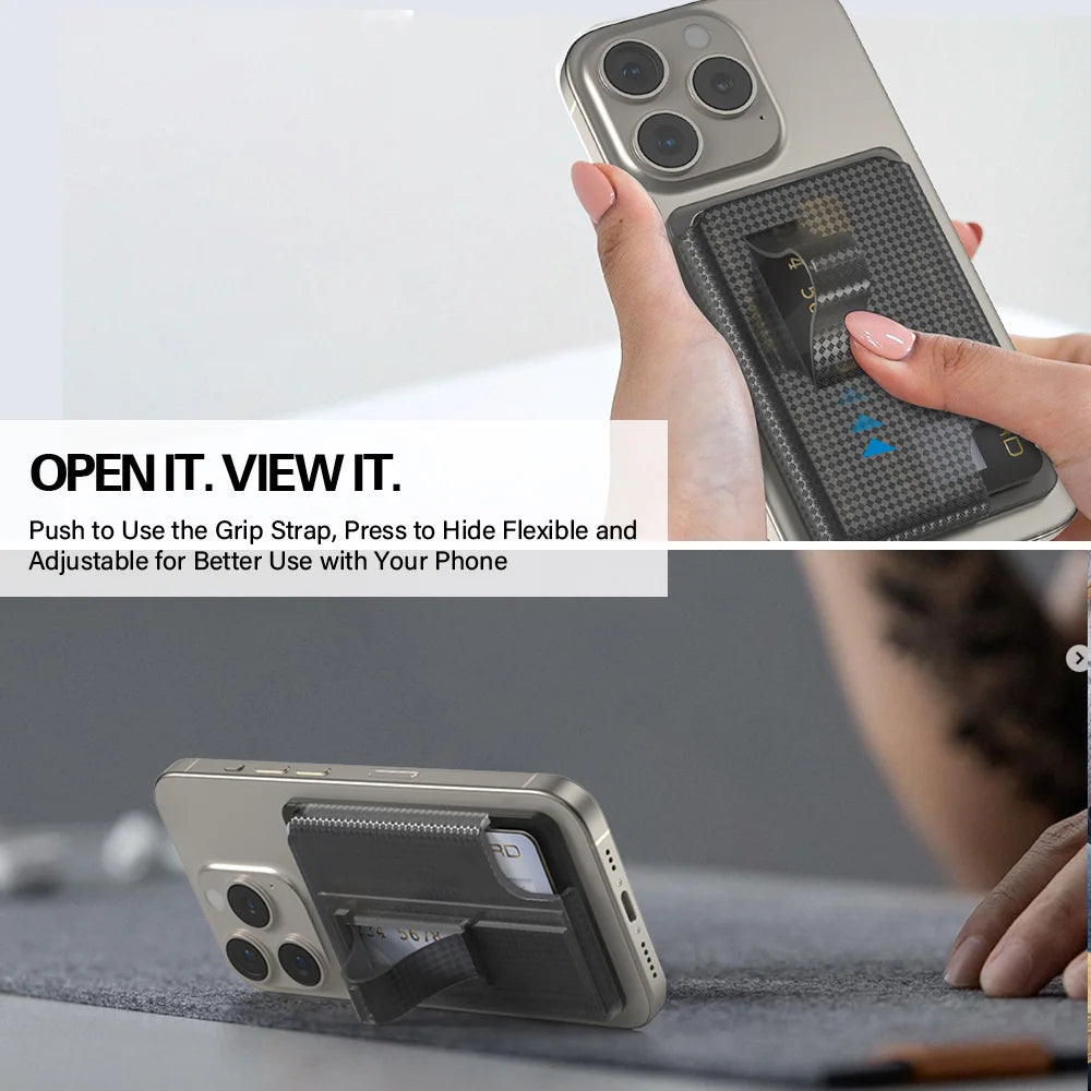 Grippopso Universal Magnetic Wallet Case Men Women Phone Card Holder Wallet With Finger Ring Holder Anti-scratch Card Case
