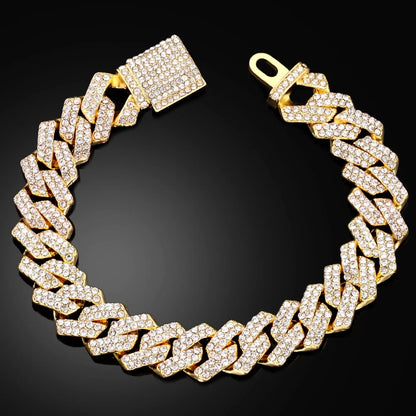Mens Cuban Bracelet Full Diamond-Rhombus Design - Luxurious Sparkling Jewelry for Him