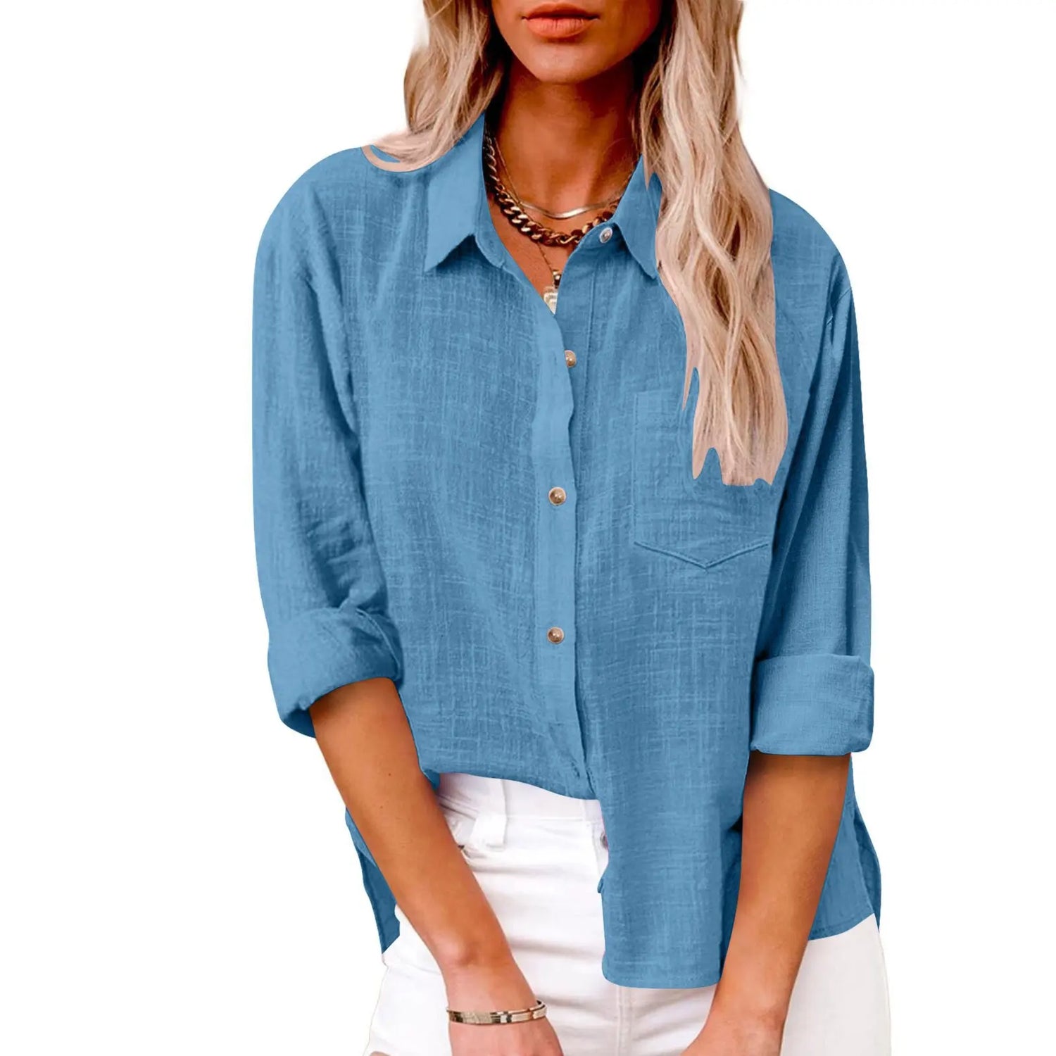 Women Casual Loose Solid Shirt Spring Summer Fashion Elegant Long Sleeve Button Office Holiday Top Shirts Blouses Women Casual