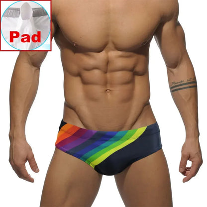 Sexy Rainbow Stripes Swimsuit Men Swimwear Swim Briefs Bikini Trunks Shorts Underwear Male Beach Surf Bath Suit Wear Panties
