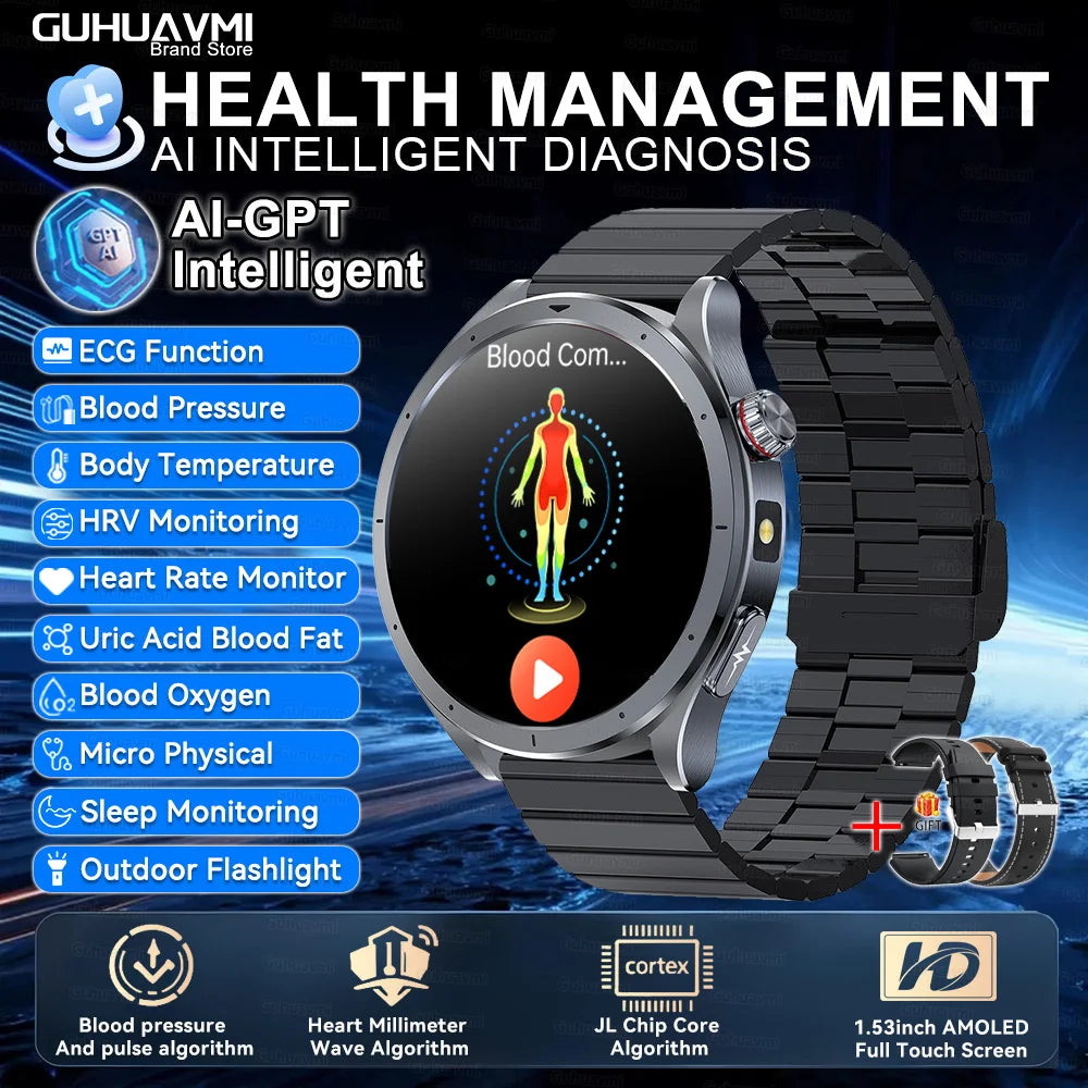2025 New AI Health Diagnosis Smart Watch Body Analysis Uric Acid Blood lipids ECG+PPG Clock Blood pressure Smartwatch Men Women