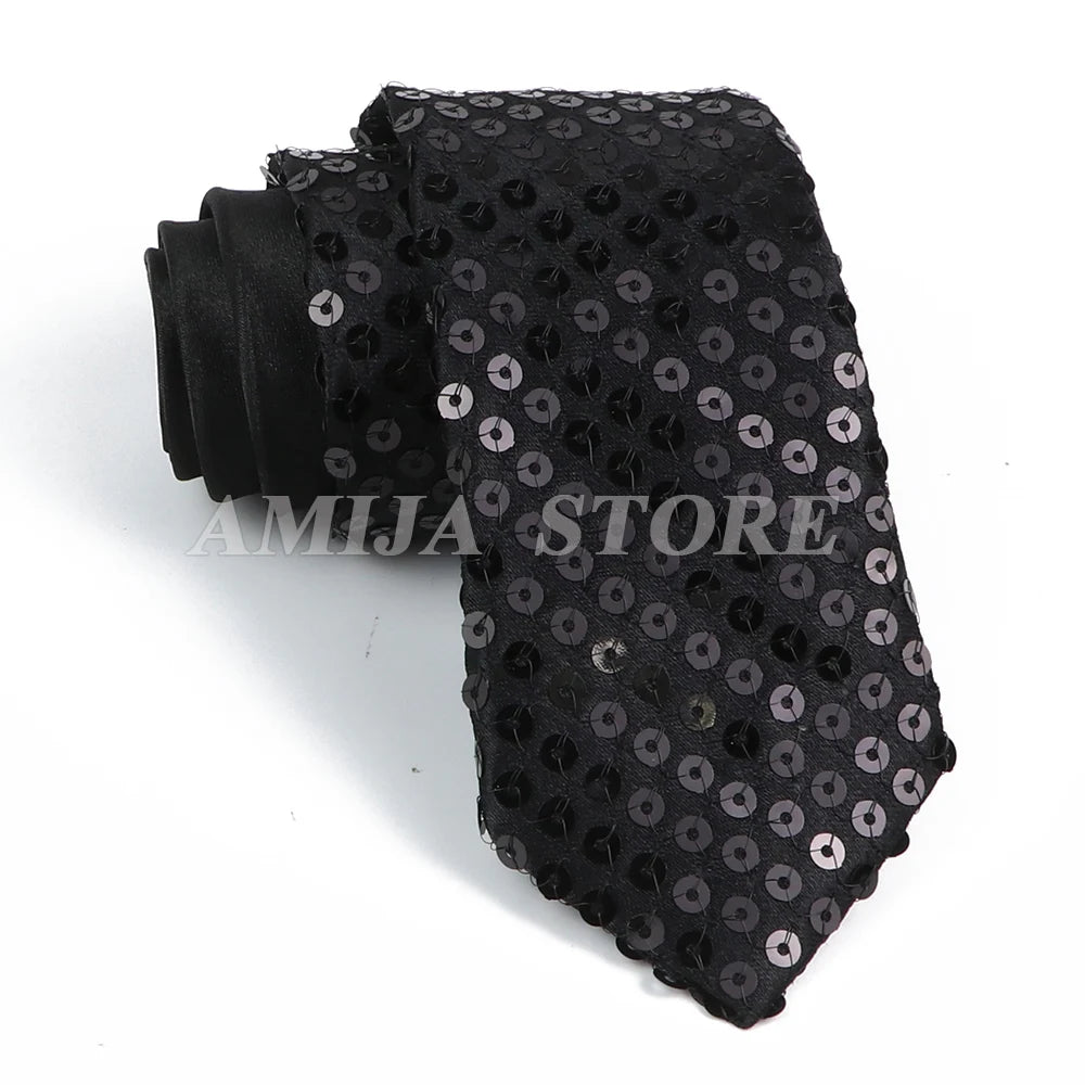Shiny Sequins Neck Ties Men Women Stage Black Pink Blue Glitter Performance Prom Paillette Accessories Fashion Party 5cm Necktie