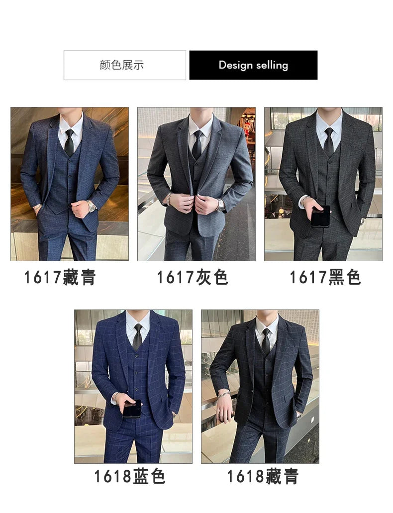 Suits  (blazer+ Vest + Pants) Men Fashion Business Casual Hosts Slim-fit Gentleman Wedding Work  Mens Suits 3 Piece M-5XL