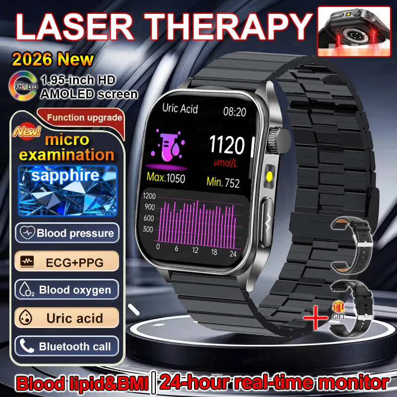 2026 New Smart Watch laser therapy health conditioning Blood oxygen Pressure Uric Acid Blood lipid ECG Smartwatch for Man Women