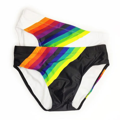 Sexy Rainbow Stripes Swimsuit Men Swimwear Swim Briefs Bikini Trunks Shorts Underwear Male Beach Surf Bath Suit Wear Panties