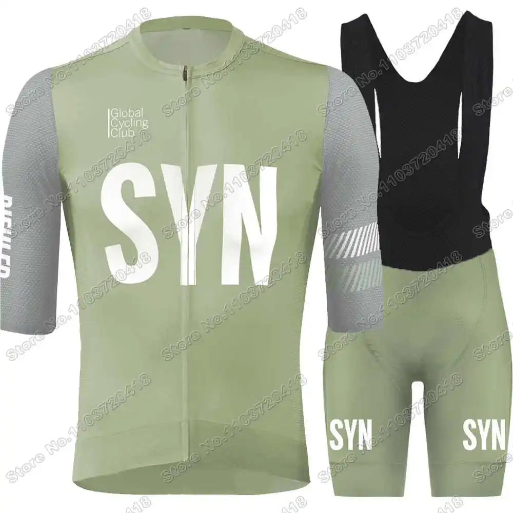 2025 SYN Cycling Jersey Set Pink Orange Green Grey Cycling Clothing Men Short Sleeve Kit Road Bike Shirt Suit Bicycle Bib Shorts