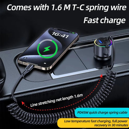 USB C Car Charger 75W Fast Charging PD 45W For QC3 0 Compatible with Dual Ports and Coiled Cable for Efficient Vehicle Charging