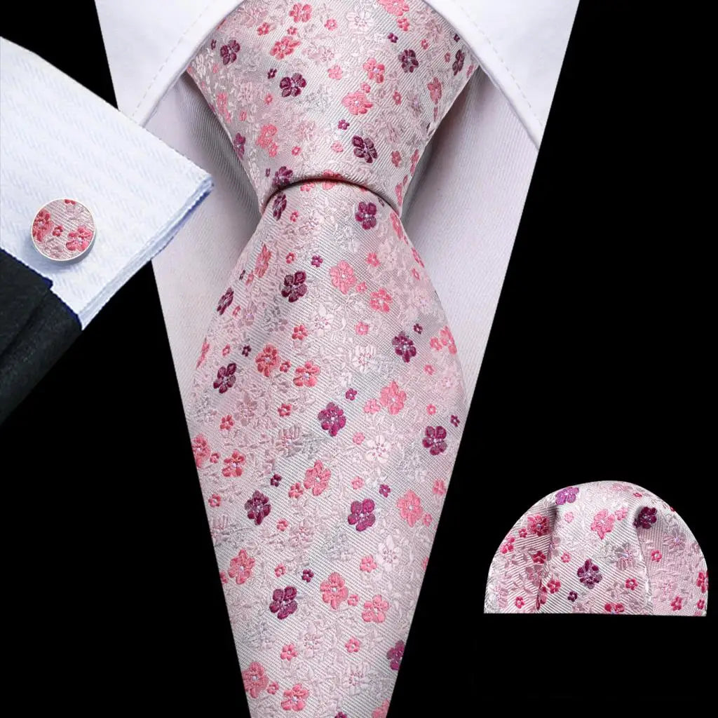 Barry.Wang Colorful Men Tie Handkerchief Cufflinks Set Novelty Floral Necktie for Male Designer Wedding Business Party Gift