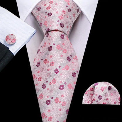 Barry.Wang Colorful Men Tie Handkerchief Cufflinks Set Novelty Floral Necktie for Male Designer Wedding Business Party Gift