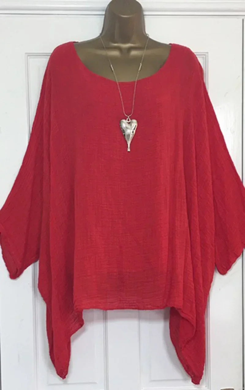 2024 Women t-shirts Plus Size 5XL T-Shirt Linen O Neck Casual Loose Shirt Summer Autumn New Solid Batwing Long Sleeve
