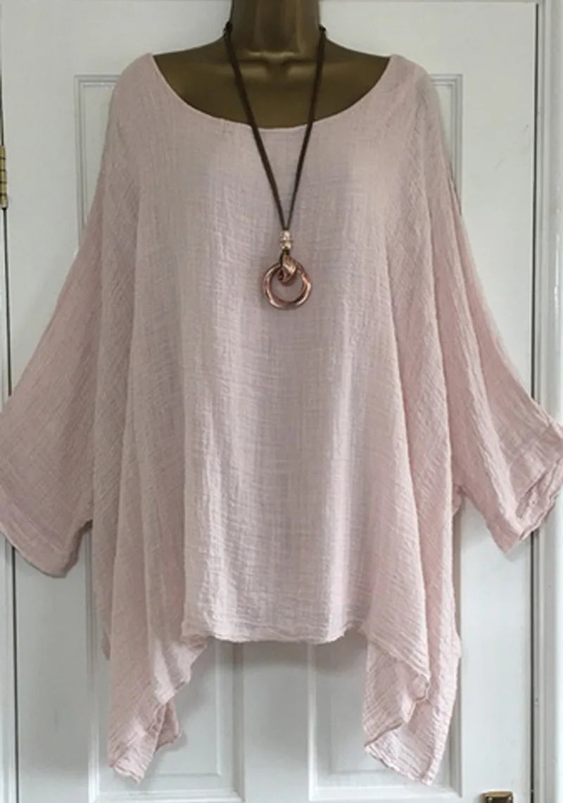 2024 Women t-shirts Plus Size 5XL T-Shirt Linen O Neck Casual Loose Shirt Summer Autumn New Solid Batwing Long Sleeve