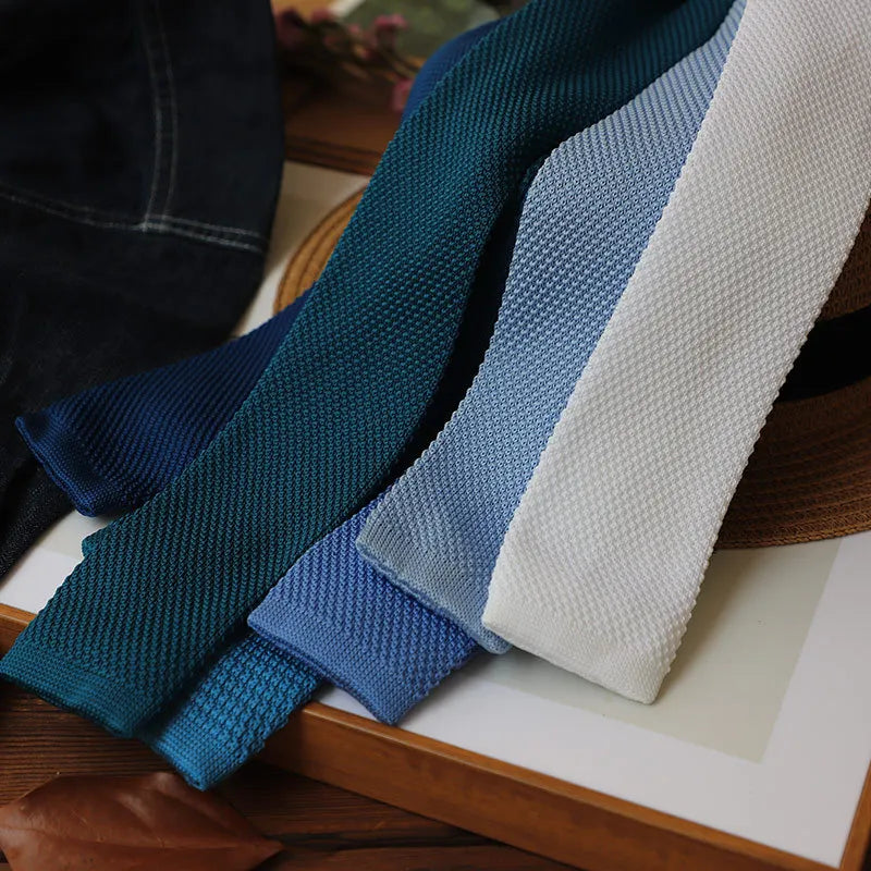 6CM Knit Tie Slim Fashion Knitted Ties For Men Solid Black White Blue Burgundy Knitted Skinny Men Necktie