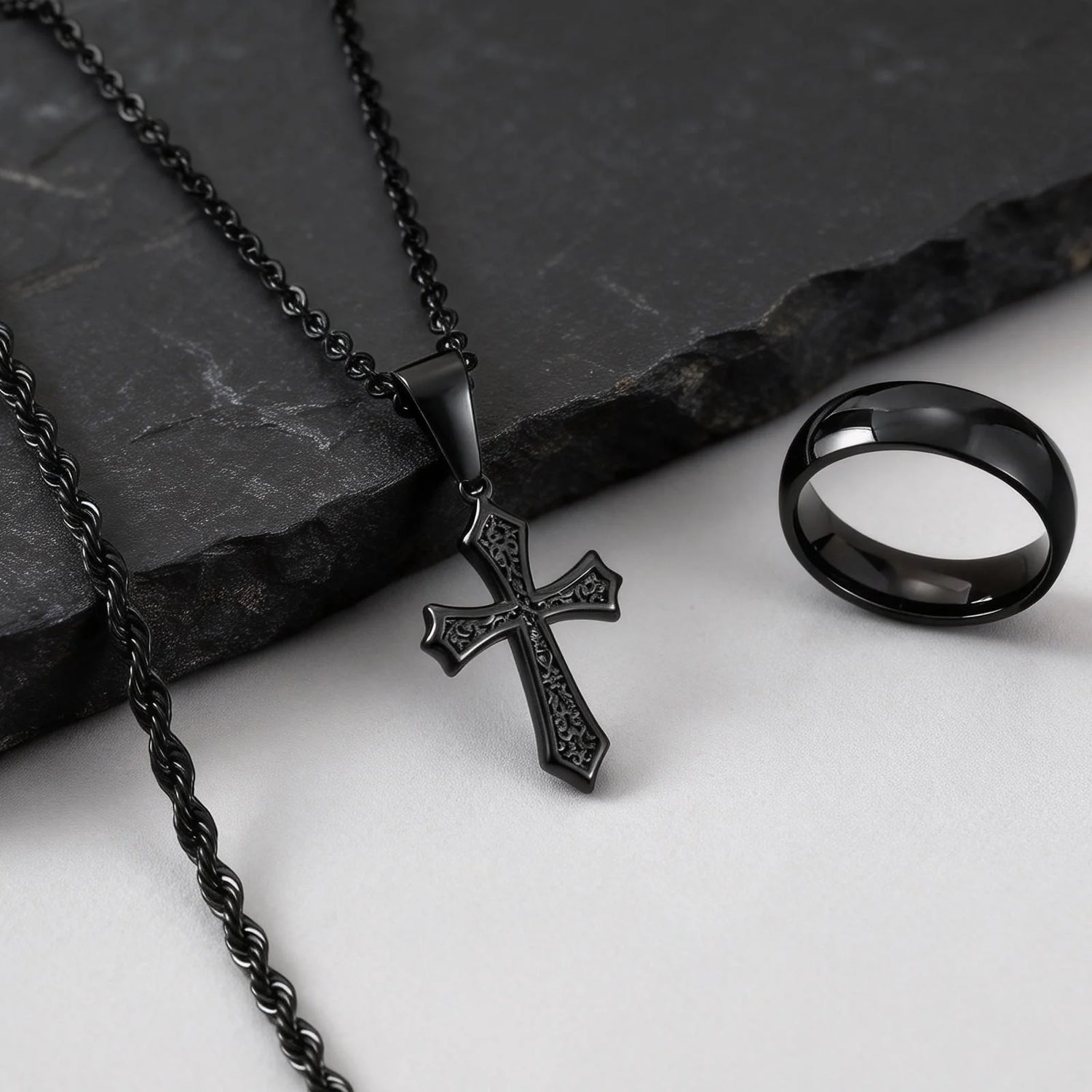 3pcs Dainty Cross Necklace Set for Men Boys,Waterproof Stainless Steel Chain Bracelet,Fashion Cool Male Jewelry Set Gift