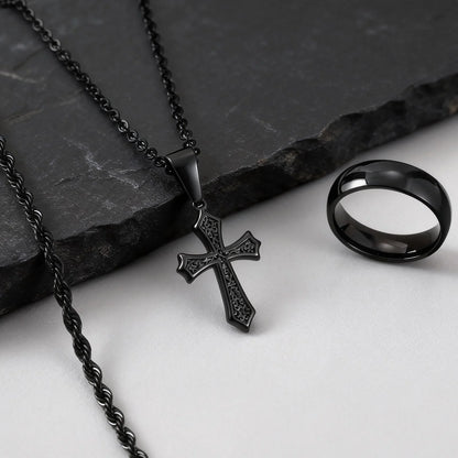 3pcs Dainty Cross Necklace Set for Men Boys,Waterproof Stainless Steel Chain Bracelet,Fashion Cool Male Jewelry Set Gift