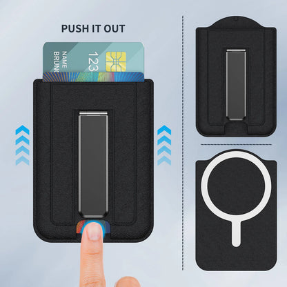 for Magsafe Magnetic Pu Leather Wallet Stand Credit Card Holder for iPhone 17 Air ProMax Anti-theft Swipe Fold Stand Card Holder