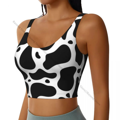Women Sexy Sports Vest Cow Domestic Pattern Female Streetwear Sport Lingerie Tee Crop Top
