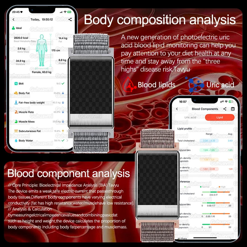 2026 No Screen Health Smart Bracelet ECG Detection Blood Lipids Uric Acid  Heart Rate IP68 Sports Smart Bracelet For Andrio IOS