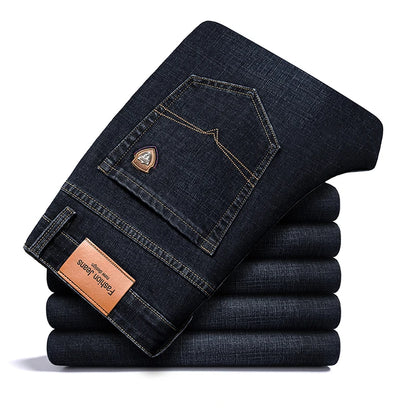SHAN BAO 2022 autumn spring fitted straight stretch denim jeans classic style badge youth men&