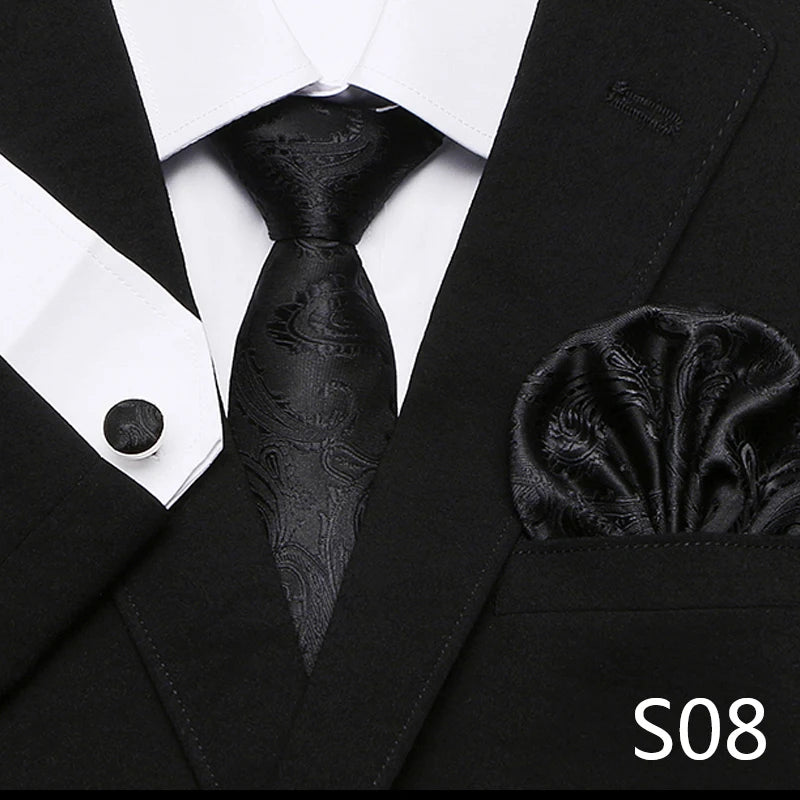 Men`s Tie Red Plaid print Jacquard Woven Tie Hanky Cufflinks Sets For Formal Wedding Business Party Free Postage