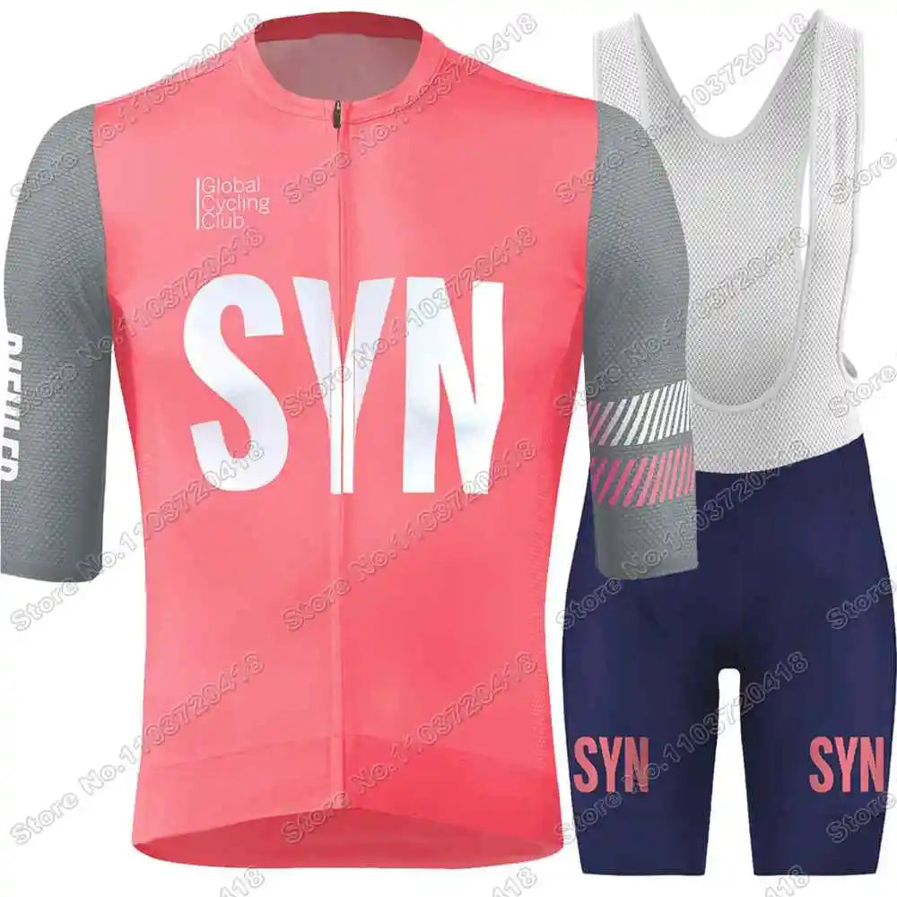 2025 SYN Cycling Jersey Set Pink Orange Green Grey Cycling Clothing Men Short Sleeve Kit Road Bike Shirt Suit Bicycle Bib Shorts