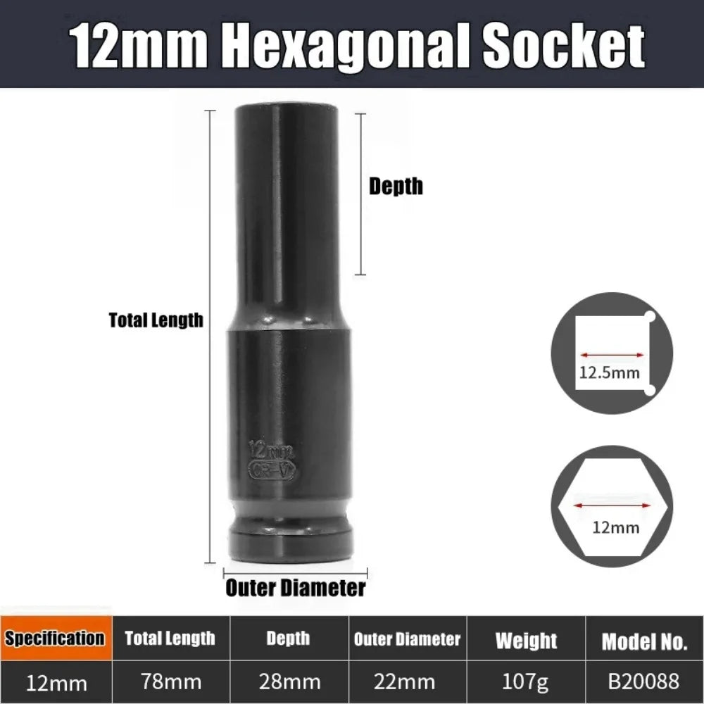 1/2Inch Drive 6-Point Impact Socket Set 10-Piece Metric Sizes 8-24m/10-24mm Carbon Steel Impact Socket Set with Hard Storage Box