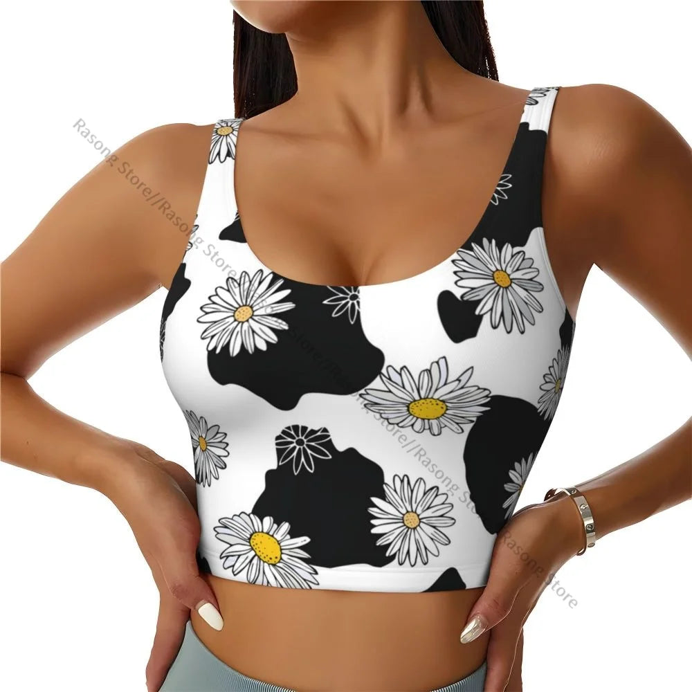 Women Sexy Sports Vest Cow Domestic Pattern Female Streetwear Sport Lingerie Tee Crop Top