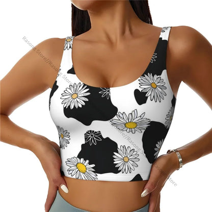 Women Sexy Sports Vest Cow Domestic Pattern Female Streetwear Sport Lingerie Tee Crop Top
