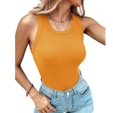 Fashion Tank Top Women Clothing Summer New Round Neck Ribbed with Bra Pads Casual Solid Color Sleeveless Tops for Female